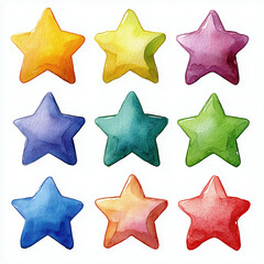 Obraz premium Colorful Watercolor Star illustration Set: Playful & Vibrant Decoration for Kids