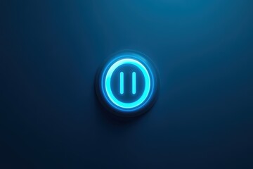 A glowing blue pause button illuminates a dark blue background