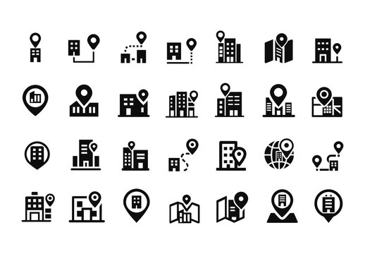 Black Office Location Address Navigation Icons Set