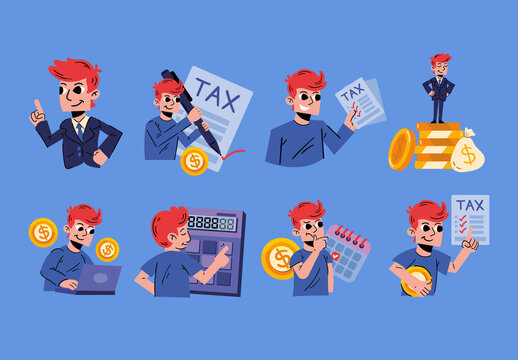 Colorful Financial Tax Calculation Payment Accounting Set