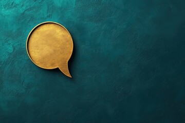 A golden speech bubble on a teal textured background