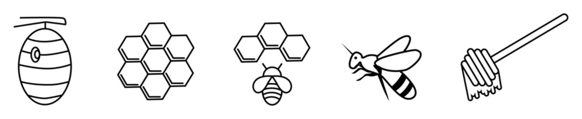 Honey bee and honey related Icons set editable stroke 