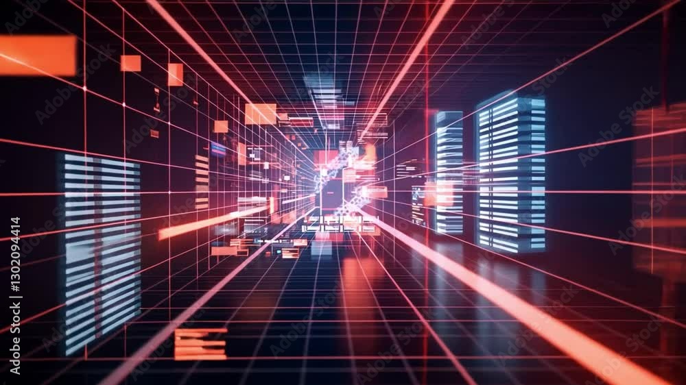 Poster futuristic digital tunnel glowing lines and data streams create sense of speed and technology in abs