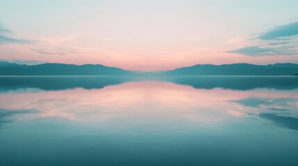 Fototapeta premium Serene Twilight Reflection on Calm Lake Waterscape