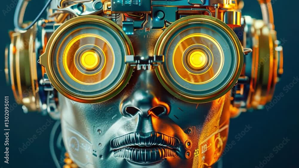 Aufkleber futuristic robotic head with glowing goggles and intricate circuitry advanced metallic design showca