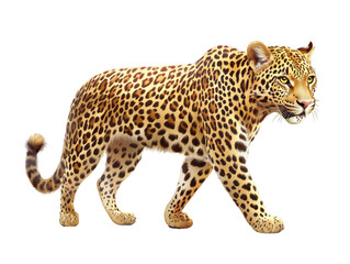 A majestic leopard walking across black background, captivating wildlife portrait