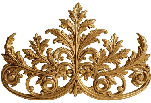 Ornate Gold Leaf Rococo Decoration with Intricate Baroque Details isolate transparent background