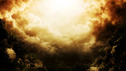 Dramatic Golden Cloudscape With Intense Sunlight