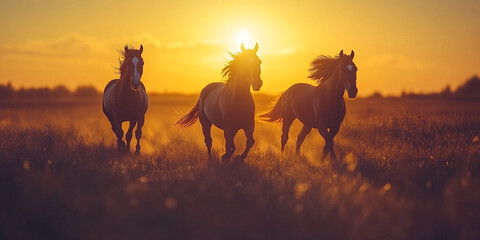 horse running in the fire background with smoke. (golden hour)	
