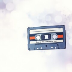 Fototapeta premium Retro cassette tape design, a throwback to vintage music players, set against a dreamy, bokeh-filled background.