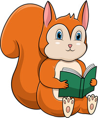 A cartoon of a squirrel reading a book
