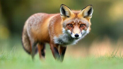 Naklejka premium Red Fox Walking in Autumn Meadow