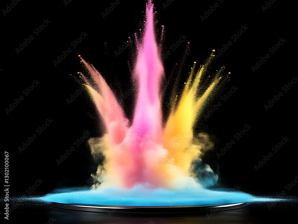 Poster explosive colorful powder burst studio setting image capture dark background dynamic display of vibr