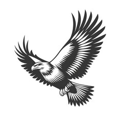 Obraz premium Majestic Black and White Eagle Illustration: Powerful Wildlife Graphic Art of a Soaring Bird of Prey