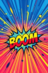 Fototapeta premium Vibrant comic book explosion with dynamic radial lines and bold 