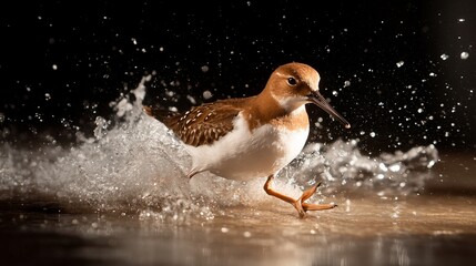 Ruddy Turnstone splashing, dark background