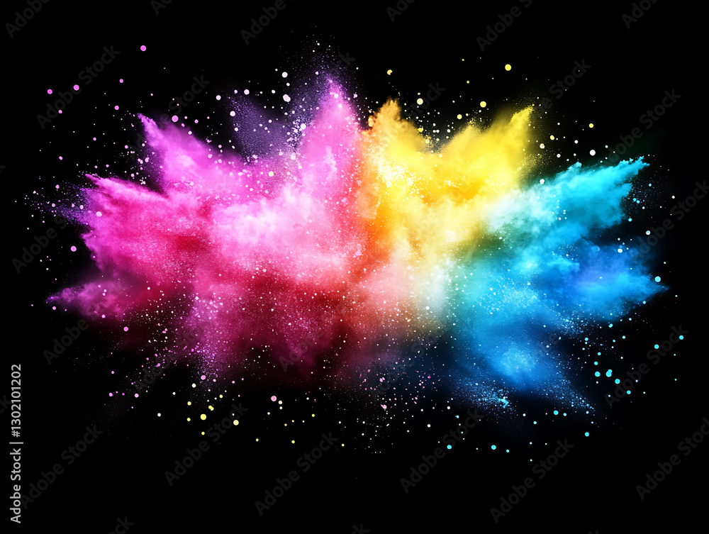 Poster dynamic color explosion abstract art vibrant palette digital creation close-up view creative express