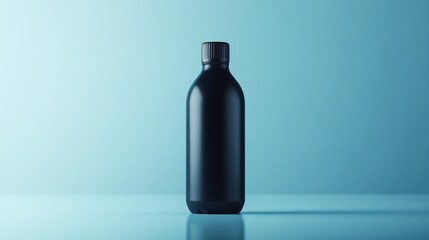 Matte Black Bottle on Light Blue Background