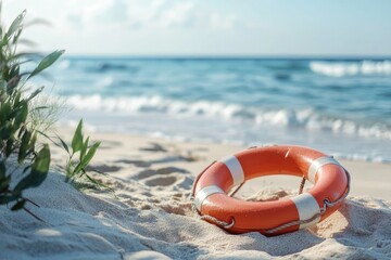 Pixel Perfect Image of Empty Frame and Marine Lifebuoy on Sand