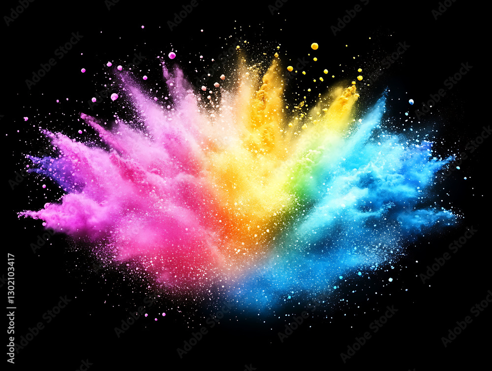 Poster vibrant color explosion abstract art digital creation studio setting aerial view creative expression