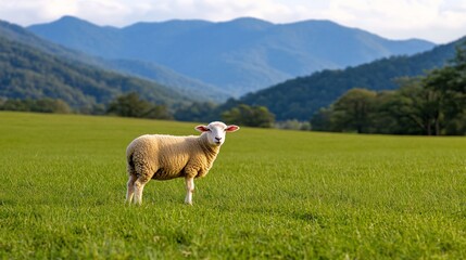 Obraz premium Sheep grazing mountain pasture field