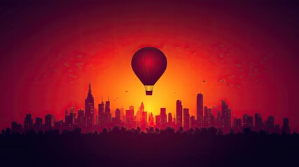 Sunrise Hot Air Balloon City Skyline