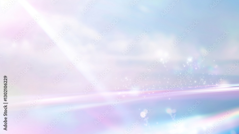 Aufkleber soft light blue and white pastel background with sparkling bokeh, subtle glitter, and dreamy rainbow
