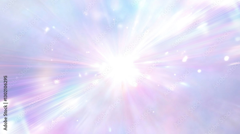 Poster soft light blue and white pastel background with sparkling bokeh, subtle glitter, and dreamy rainbow
