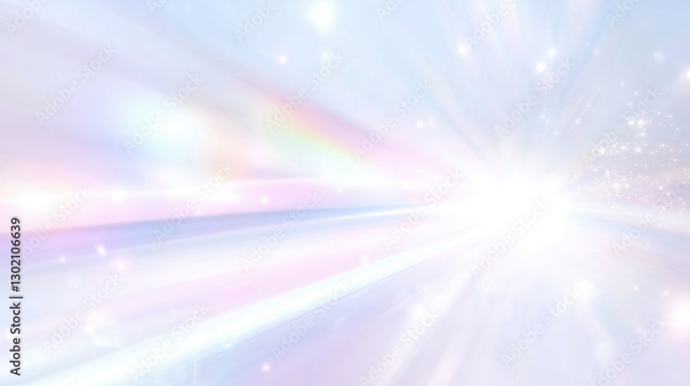 Poster soft light blue and white pastel background with sparkling bokeh, subtle glitter, and dreamy rainbow