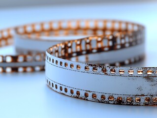 Aged film reel on white surface