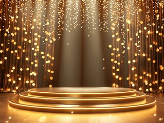 Stunning Golden Light Stage Background with Photorealistic Design for Events and Performances