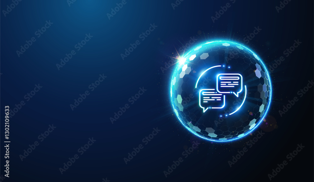 Poster chat bubbles messaging icon in protection shield. abstract geometric illustration depicting secure e