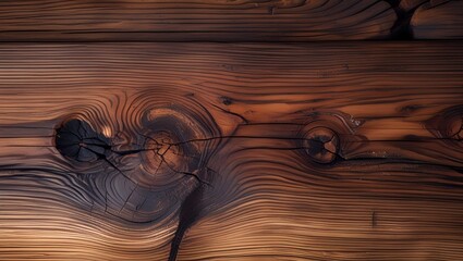A hyper-realistic wood texture with intricate grain, knots, and color variations from golden browns to dark walnut, featuring subtle imperfections and a weathered appearance.