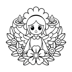 Coloring page Angel heaven garden vector illustration