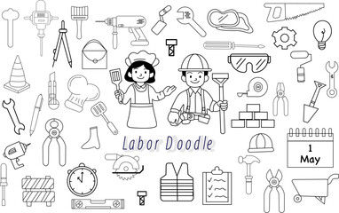 Labor day doodle element icon clipart set