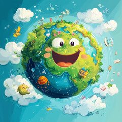 Cute world cartoon vector illustration 