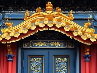 Ornate Gold Dragon Temple Door Detail