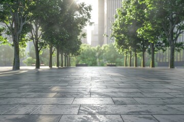 High Resolution Picture of City Square Floor and Trees Background