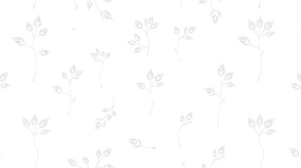 Vector seamless pattern. White abstract drawing with geometric plant elements on a white background. Hand drawn. Use for printing prints on fabrics, wallpapers and more.