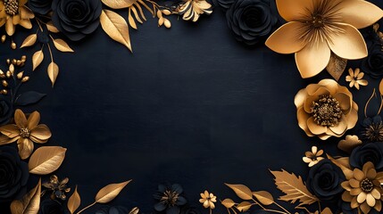 A Dark Background Bordered With Decorative Black and Gold Florals