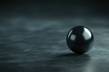 A highly reflective dark orb resting on a textured surface