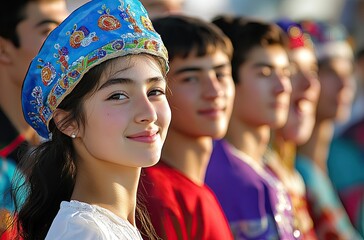 Kazakh young people in national costumes at the opening ceremony of an advertising festival