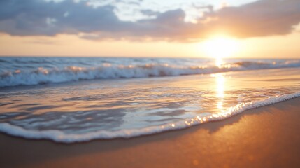 Fototapeta premium Sunset waves gently lapping sandy beach