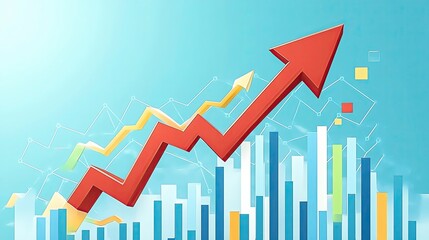 Graph showing upward market trends and growth.