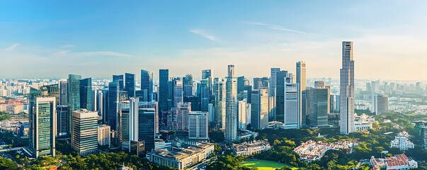 Naklejka premium Stunning panoramic view showcases the vibrant cityscape of Singapore