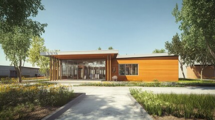 Modern Wooden House Architectural Design: Sustainable Home in a Sunny Landscape