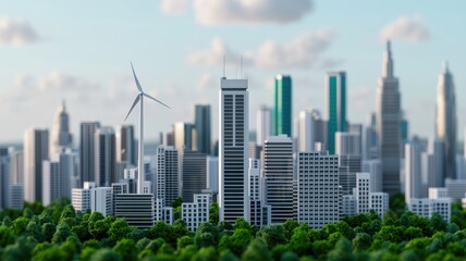 Obraz premium Urban renewable energy development cityscape 3d visualization green environment aerial view sustainable future