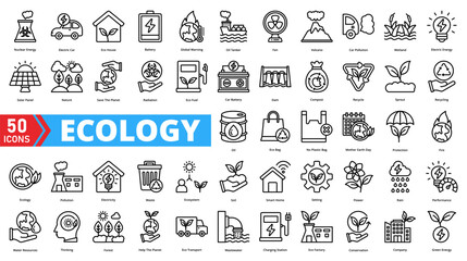 Set of ecology web icons in line style. Containing environment, nature, sustainability, conservation, ecosystem, biodiversity, recycling, climate, green, wildlife
