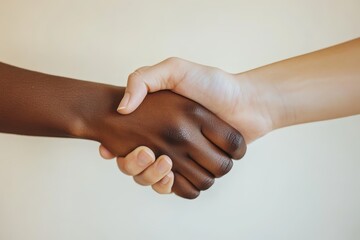 A handshake between two people of different skin tones