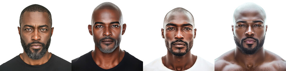 Obraz premium Confident and Serious Looking Shirtless Black Male Model with Muscular Athletic Physique Posing in Intense Facial Expression in Front of White Studio Background